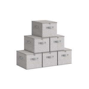 SONGMICS förvaringslåda med lock, 6-pack, duvgrå