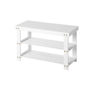 SONGMICS Bamboo Shoe Bench White