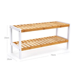 SONGMICS bamboo shoe rack with 2 levels, white-natural color