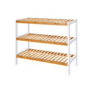 SONGMICS bamboo shoe rack with 3 levels, white-natural color