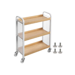 VASAGLE Serving trolley 3 shelves White-Natural