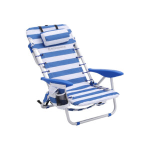 SONGMICS Beach Chair with Cushion Blue-White