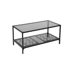 VASAGLE soffbord med blommönster i glas