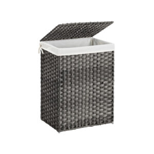 SONGMICS Laundry Basket Poly Rattan 90 L Gray